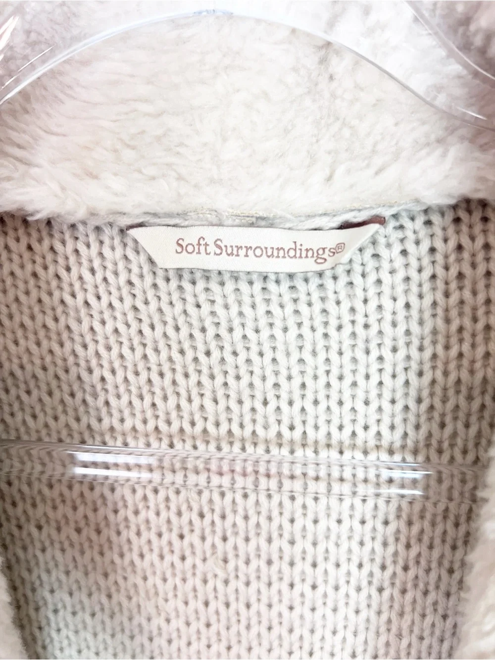 SOFT SURROUNDINGS OFF-WHITE FAUX SUEDE KNIT SLEEVE CARDIGAN JACKET SZ MEDIUM